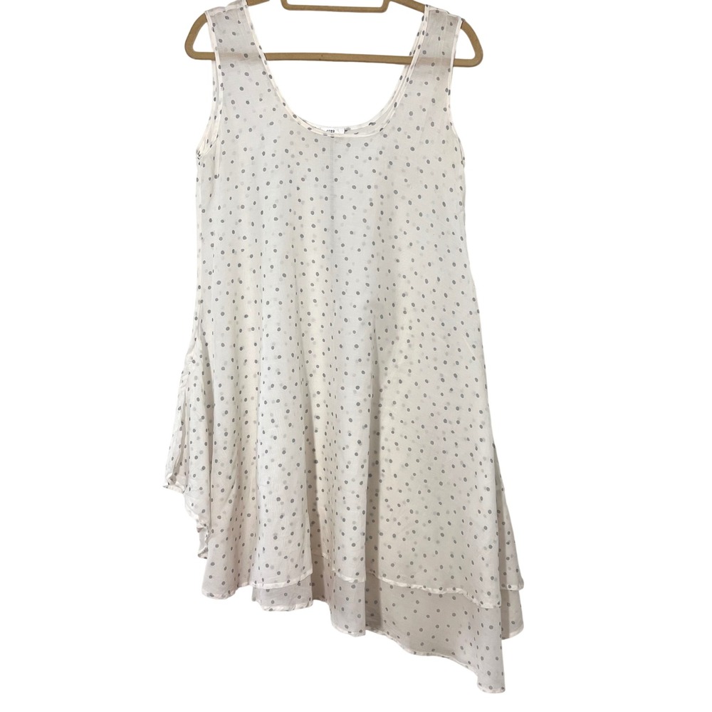 Crea Concept Tunic Dress White Polka Dot‎ Silk Asymmetric Ethereal Minimalist 38